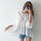 V-neck Sheer Lace Empire Blouse