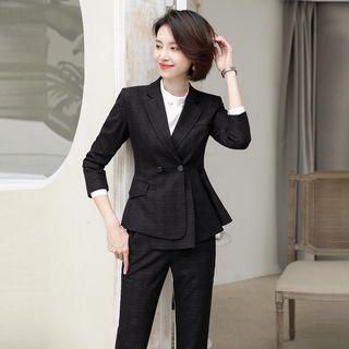Double-breasted Blazer / Dress Pants / Fitted Skirt / Long-sleeve Blouse / Set