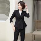 Double-breasted Blazer / Dress Pants / Fitted Skirt / Long-sleeve Blouse / Set