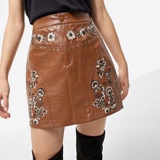 Floral Embroidered Tie-waist Studded Midi Skirt