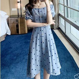 Single-breasted Dotted Midi Chiffon Dress