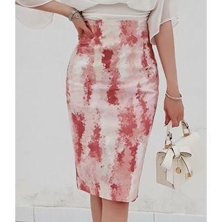 High-waist Tie-dyed Midi Sheath Skirt