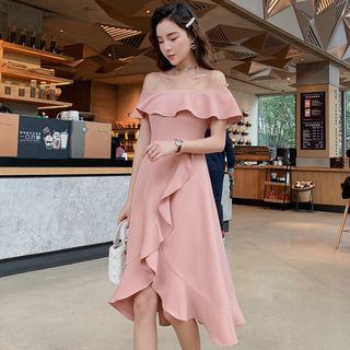 Off-shoulder Ruffle Short-sleeve A-line Dress