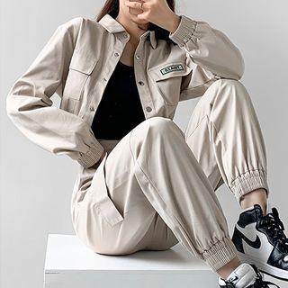Snap Button Cropped Jacket / Jogger Pants