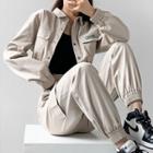 Snap Button Cropped Jacket / Jogger Pants