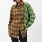 Long Sleeve Color-block Plaid Loose-fit Shirt