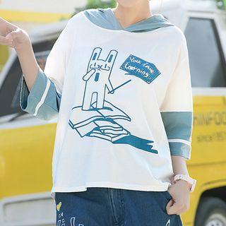 Print Panel 3/4-sleeve Hoodie