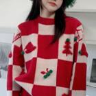 Checkerboard Christmas Graphic Sweater