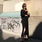 Drawstring-sleeve Slit-side Long Dress