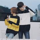 Couple Long-sleeved Color Block Crewneck Knitted Sweater