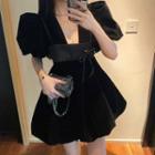 Short-sleeve Mini A-line Dress / Spaghetti Strap Top