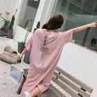 Lace Up Elbow-sleeve Midi T-shirt Dress