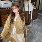 Plain Cardigan / Long-sleeve Midi A-line Dress