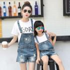 Mother And Daughter Matching Distressed Short Dungaree
