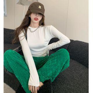 Long-sleeve Irregular Slim-fit Top / Check Straight Leg Pants (various Designs)