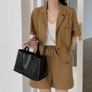 Elbow-sleeve Plain Blazer / Dress Shorts