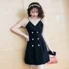 Mock Two-piece Short-sleeve Double Breasted Dress