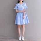 Short-sleeve Plaid Wide-collar A-line Mini Dress