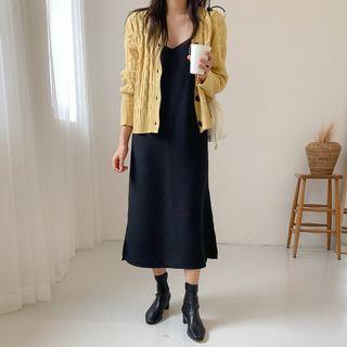 Double-strap Long A-line Dress Black - One Size