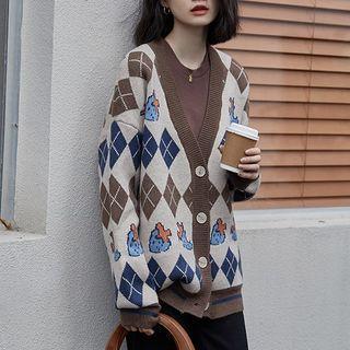 Argyle Cardigan Coffee & Blue - One Size
