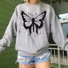 Long Sleeve Butterfly Graphic Sweatshirt