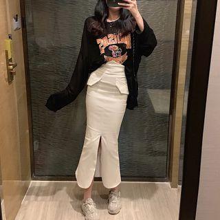 Plain Pocket Slit Pencil Midi Skirt
