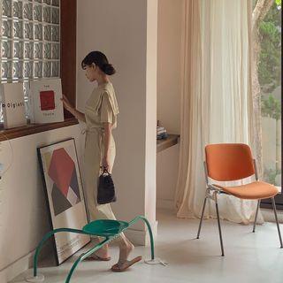 Sailor-collar Linen Blend Jumpsuit