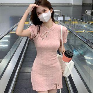 Short-sleeve Pin Accent Mini Dress