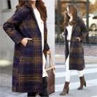 Single-breasted Plaid Coat Brown - One Size