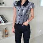 Double-breasted Gingham Blouse Black - One Size