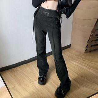 High Waist Lettering Bootcut Pants