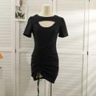 Window-front Drawstring Mini Dress Black - One Size