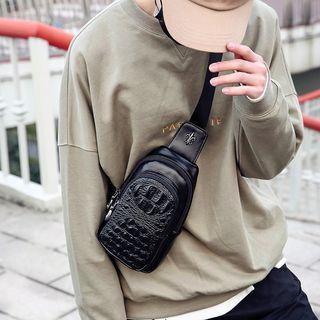 Faux Leather Embossed Sling Bag Black - One Size