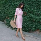 Elbow-sleeve Wrap-front Midi Dress