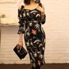 3/4-sleeve Printed Cutout Dress