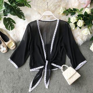 Lace-trim Sheer Chiffon Cardigan