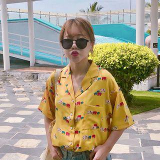 Elbow-sleeve Printed Chiffon Shirt