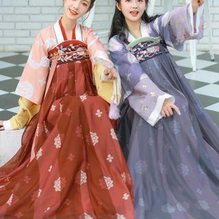 Hanfu A-line Skirt / Tie-front Jacket / Print Jacket / Shawl