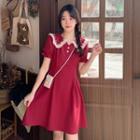 Short-sleeve Collar Lace Trim A-line Dress
