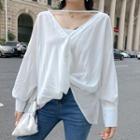 Long-sleeve V-neck Shirt White - One Size