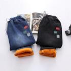 Patched Fleece-lining Skinny Jeans