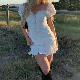 Drawstring Short Sleeve Ruffle Tie-front Mini Dress