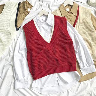 Set: Long-sleeve Shirt + V-neck Sweater Vest