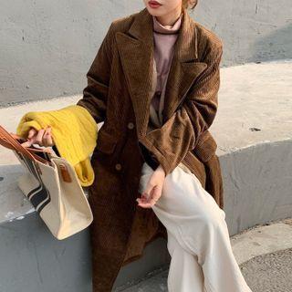 Double-breasted Corduroy Long Coat