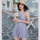 Set: Spaghetti Strap Swim Dress + Bottom + Cover-up