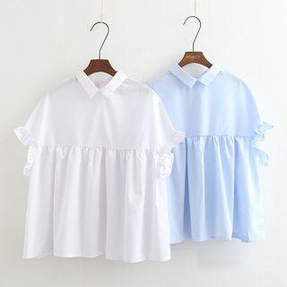 Frill Trim Short-sleeve Collared Top