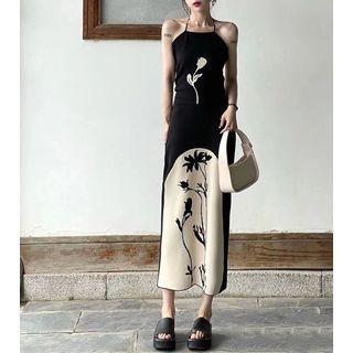 Flower Print Halter Knit Dress
