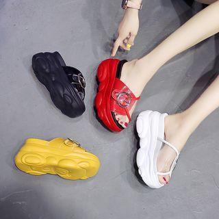 Buckled Clear Panel Wedge Platform Sandals