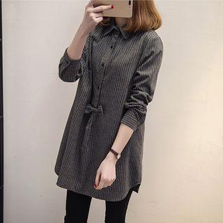Striped Bow Accent Long Shirt