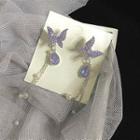 Rhinestone Butterfly Dangle Earring 1 Pair - Butterfly - Purple - Silver Needle - One Size